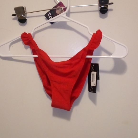 California Waves Other - NWT - CALIFORNIA WAVES Solid Red Ruffle Side Hipster Bikini Bottoms - Size Small